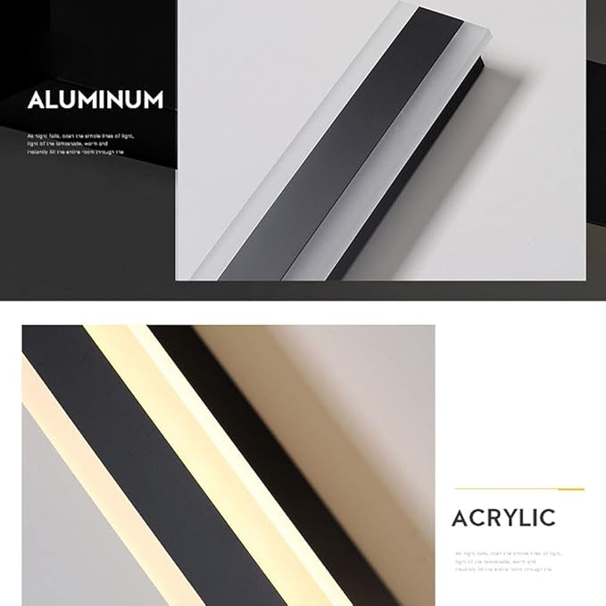 Outdoor Long Strip Modern LED Wall Lighting Fixture Lamps, Elegant Frosted White Acrylic, Black Aluminum Body IP65 Waterproof Anti Rust (Cold White, 32inch)