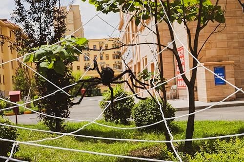 Spider Webs Halloween Decorations Lights - 550 LEDs Outdoor Giant Halloween Decor Lights with16.4ft,4ft Spider,8 Modes,Waterproof&Timer for Yard Porch Garden,Outside Party (Without Big Spider)