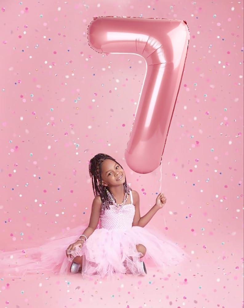 Pastel Pink Number 7 Balloon by [Brand Name] - 40 Inch Birthday Decoration for 7th, 17th, 27th, and 70th Celebrations