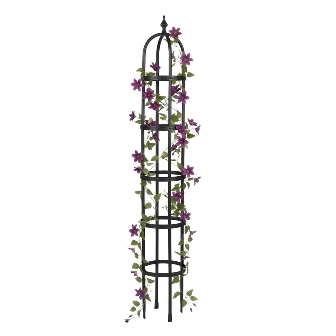 Evergren Garden Metal Obelisk Trellis for Climbing Plants | Indoor/Outdoor Floral Pattern Arch Trellis for Potted Plants (5 ft Black)