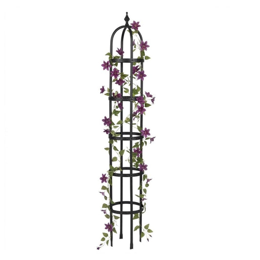 Evergren Garden Metal Obelisk Trellis for Climbing Plants | Indoor/Outdoor Floral Pattern Arch Trellis for Potted Plants (5 ft Black)