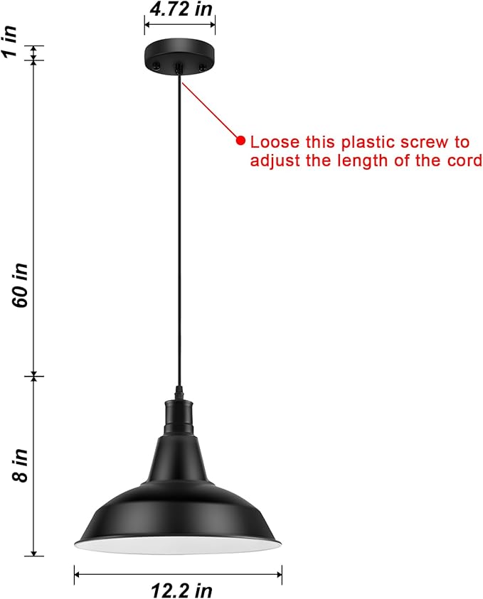 Pendant Light Fixtures, 3Pcs Farmhouse Kitchen Island Lights Fixture, Industrial Hanging Pendant Lighting for Dining Room Bedroom, Black Metal Pendant Lamp, E26 Base, 12.2in