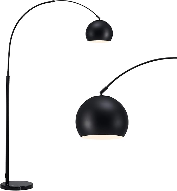 CO-Z Modern Arc Floor Lamp 69", Arch Floor Lamps with LED Bulb, Inner White Metal Shade and Marble Base, Contemporary Standing Light for Living Room Couch Sofa
