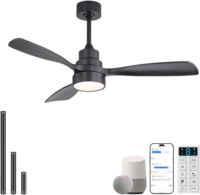Sofucor 48 Inch Smart Ceiling Fans with Lights-Flush Mount & Downrod Mount Modern Outdoor Ceiling Fans with Alexa/Google Assistant/APP/Remote Control for Bedroom/Farmhouse/Patio, Black & Walnut