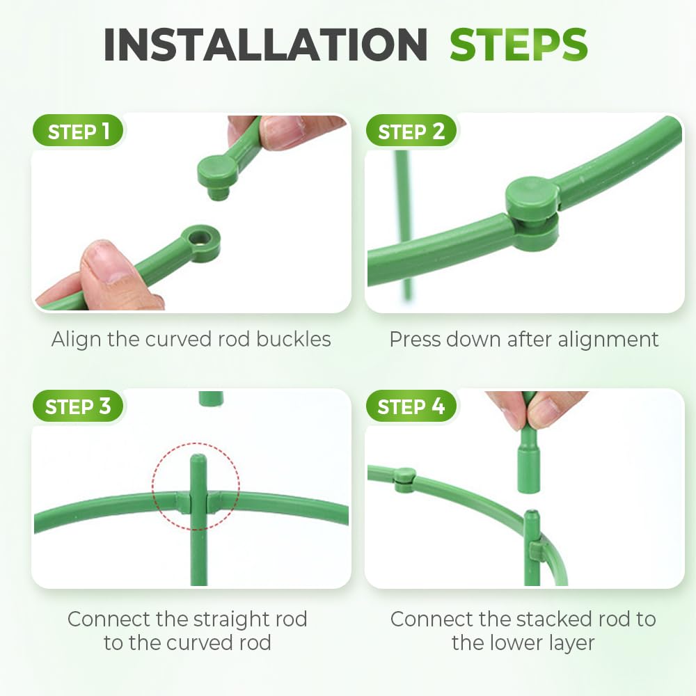 Plant Support Stakes for Indoor & Outdoor Plants, Small Half-Round Plant Stem Supports, Stackable Plastic Trellis Cages for Flower Pots, Peony, Hydrangea, Monstera, Tomato, Leafy Plants (15 Layer)