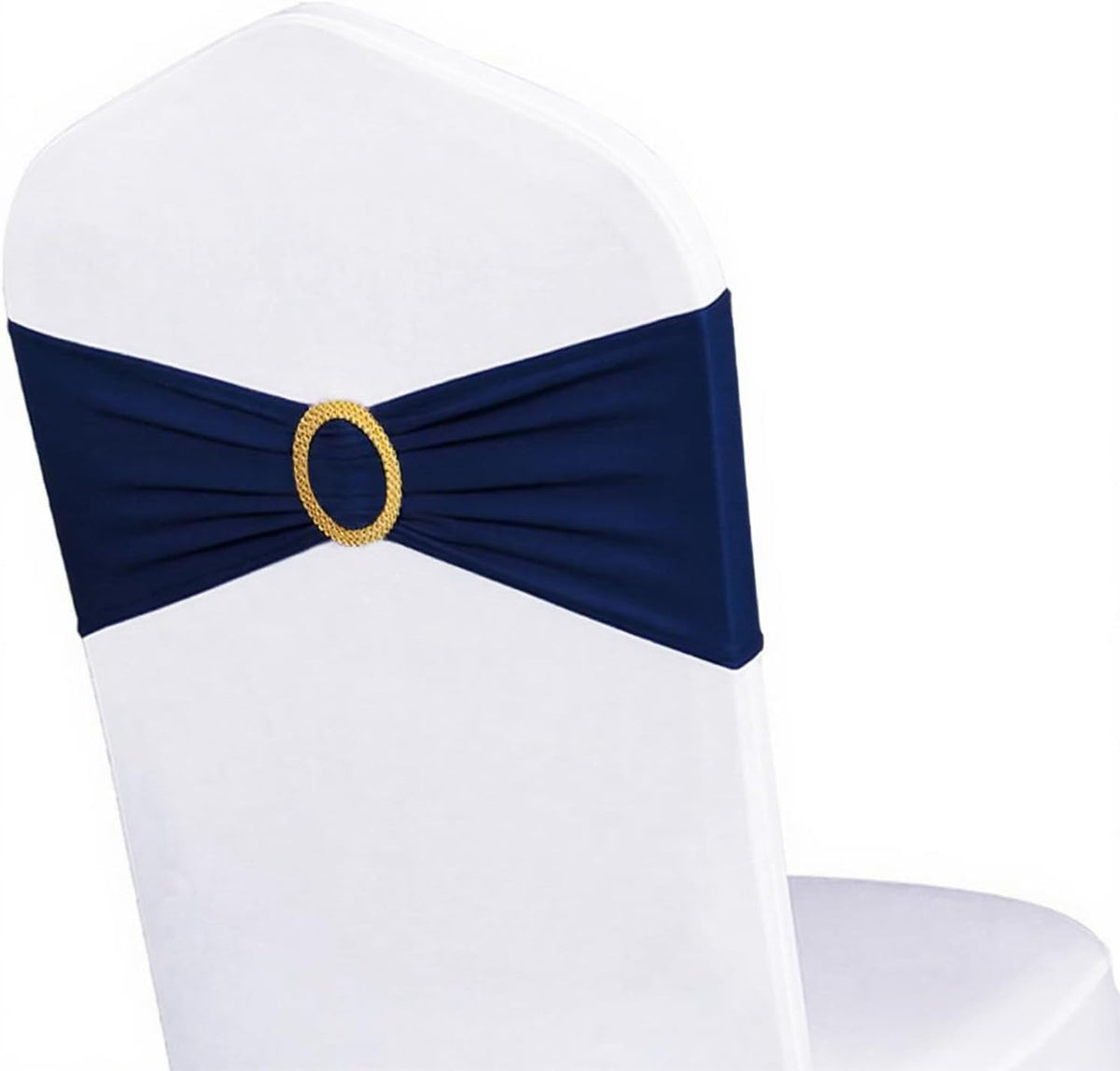 Skiennix Navy Blue Spandex Chair Sashes - Pack of 50 with Gold Buckles for Weddings & Events