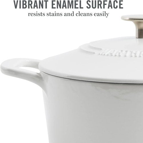 Martha Stewart Gatwick 7-Quart Enamel Cast Iron Dutch Oven - Durable Linen Color with Silver Knob for Slow Cooking