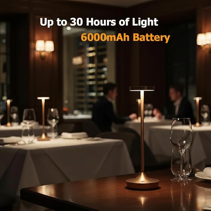 Cordless Table Lamp Rechargeable - 6000mAh LED Battery Operated Table Light - Portable Touch Dimmable Outdoor Waterproof Table Lamps for Patio Restaurant Dining (2 Bronze)