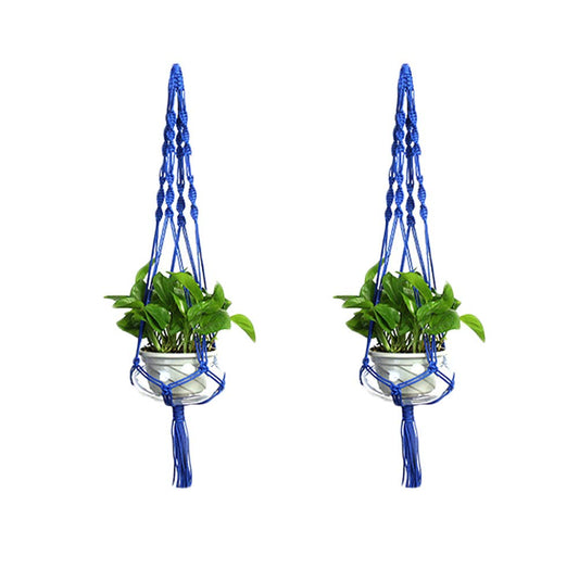 LANGUGU Set of 2 Macrame Plant Hanger Nylon Rope Wall Hanging Planter Basket for Indoor Outdoor Flower Pot Plant Holder Wall Art Vintage-Inspired Home Decor, with Metal Ring 4 Legs 39 inch (Blue)