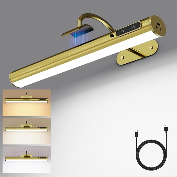 Wireless Rechargeable Picture Lights for Wall, Battery Operated Art Sconce with Remote Control, Magnetic LED Picture Frame Lamp for Painting Mirror Portrait Gallery Dart Board Indoor - Antique Brass