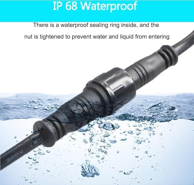 3pin Waterproof Connector,20AWG IP68 3Pin Male Female Plug LED Connector,with 30CM Extension Cable for Car,Indoor/Outdoor LED Strip Lights.