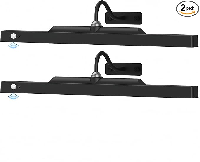 2 Pack Picture Lights for Wall Paintings Motion Activated – 16'' Rechargeable and Cordless Wall Sconce Pictures, 350LM Artwork Light for Gallery, Portraits,Poster(Black)