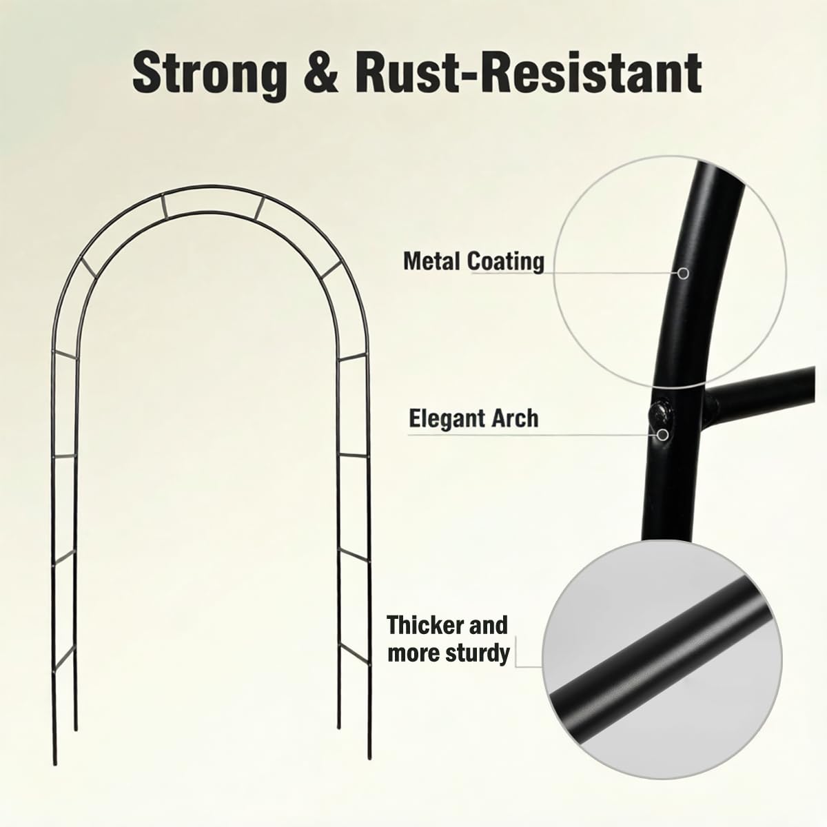 Thickened Metal Garden Arch,16mm Pipe Diameter Heavy-Duty Garden Arbor for Climbing Plant Roses Vines, Garden Patio Bridal Party Decoration Wedding Arch (Black, L)