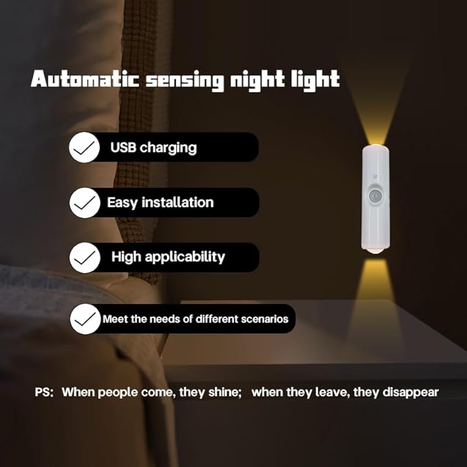 Motion Sensor Wall Lamp, Motion Sensor Light Indoor, Smart Night Light, Rechargeable Sensor Bathroom Light, Magnetic Mount lamp for Bedroom, Bathroom, Courtyard, Livingroom (White-3 Color)
