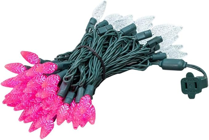 Novelty Lights 24FT 70 LED C6 LED Valentine's Day String Lights, Outdoor Christmas Tree Commercial Grade LED String Lights, Permanent Christmas Lights Tree Decoration (Pink/Pure)