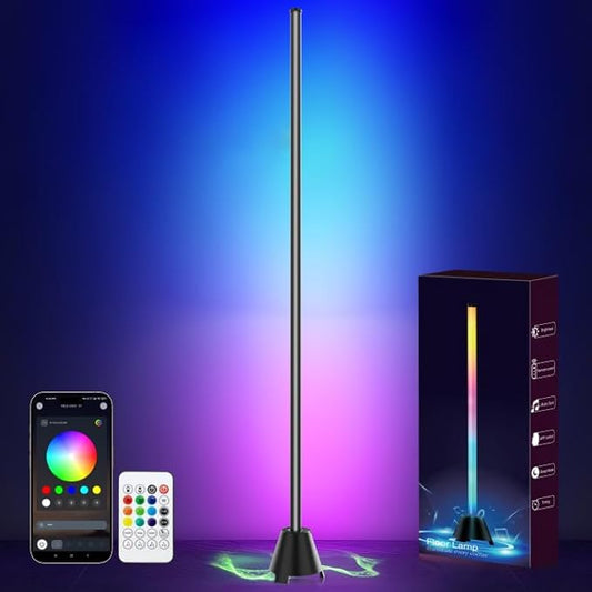 Led Corner Floor Lamp with Speaker, USB Powered Led Lamp App & Remote Control, Color Changing Music Sync IC+RGB, Timer, Music Mode Standing Lamps for Living Room Lamp Bedroom Gaming, 1 Pack