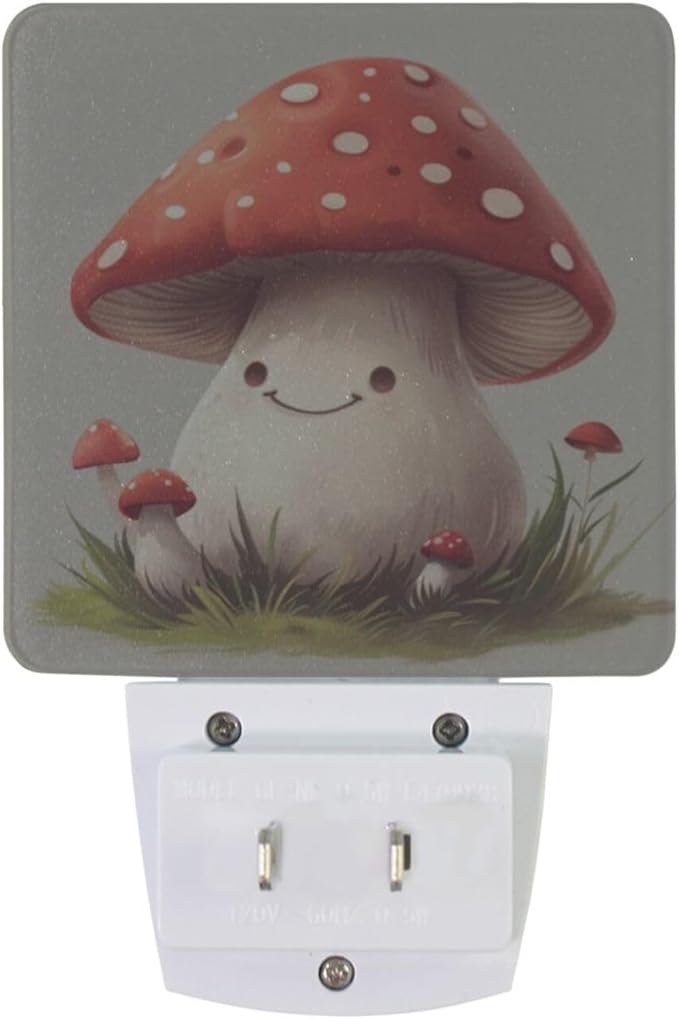 Cute Mushrooms Night Light 2 Pack Dusk to Dawn Sensor Led Lamp for Women Men Night Lights Plug into Wall Decor for Bedroom Kitchen Bathroom Corridor, 0.5W