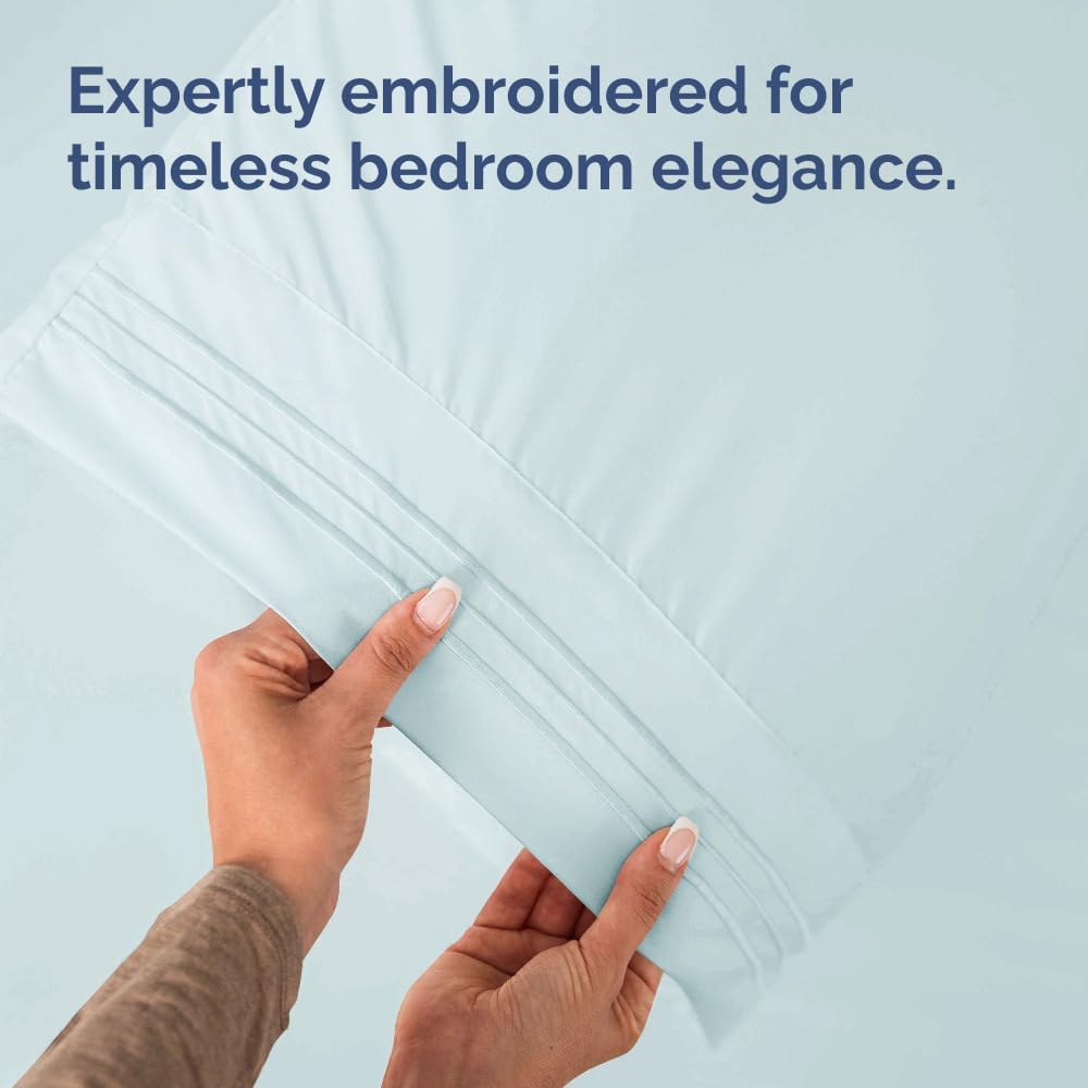 Skiennix Queen Pillow Cases Set of 2 - Ultra Soft Hotel Quality - Wrinkle Free & Stain Resistant - Ice Blue