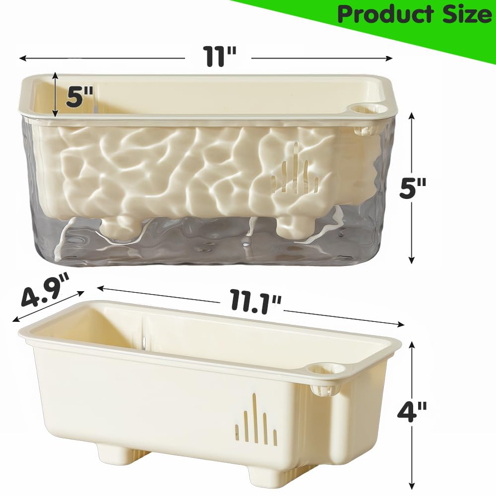Qimodo 3 Pack Self Watering Rectangular Plant Pots, 11" x 5"x 5" Plant Containers with Drainage Holes, Rectangle Houseplant Window Planters for Succulents, Flowers,Herbs,Vegetables (Off-White)