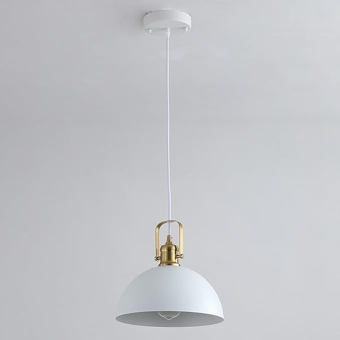 Kitchen Pendant Lighting Over Island 2 Pack, Modern White Gold Metal Pendant Lights, Ceiling Hanging for Kitchen Living Dining Room Restaurant Hallway Entrance