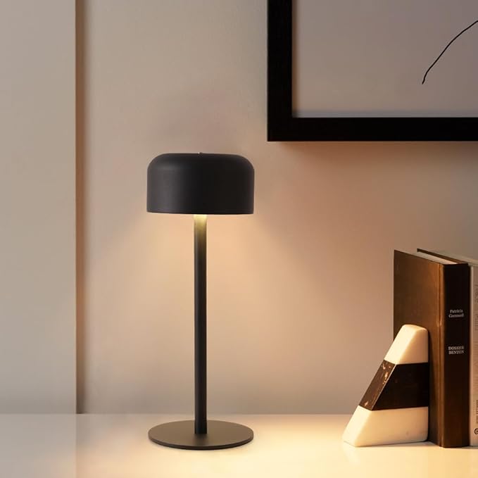 2 Pack Rechargeable Cordless Table Lamp, Portable 6000mAh Battery Table Light, 3 Color Stepless Dimming LED Table Lights with Memory Function, for Outdoor/Restaurant/Bedside/Patio(Black)