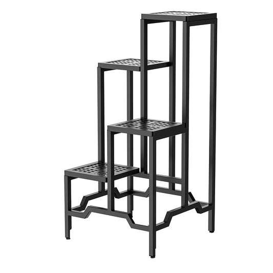 DHYGOTFUR Plant Stand - Aluminum Indoor/Outdoor Flower Rack, Waterproof & Rust-Proof, Stable Support for Pots, Perfect for Living Room, Balcony, Garden, and Office (Black, 4 Tier)
