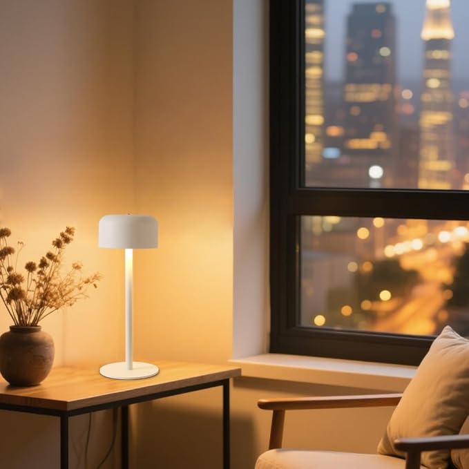Modern Cordless Table Lamp, Portable LED Desk Lamps, 6000mAh Rechargeable Battery Operated Lighting for Bedroom Dining Room Restaurant Coffee Shop Camping Night Light (White)