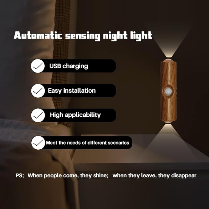 Motion Sensor Wall Lamp, Motion Sensor Light Indoor, Smart Night Light, Rechargeable Sensor Bathroom Light, Magnetic Mount lamp for Bedroom, Bathroom, Courtyard, Livingroom (Walnut-3 Color)