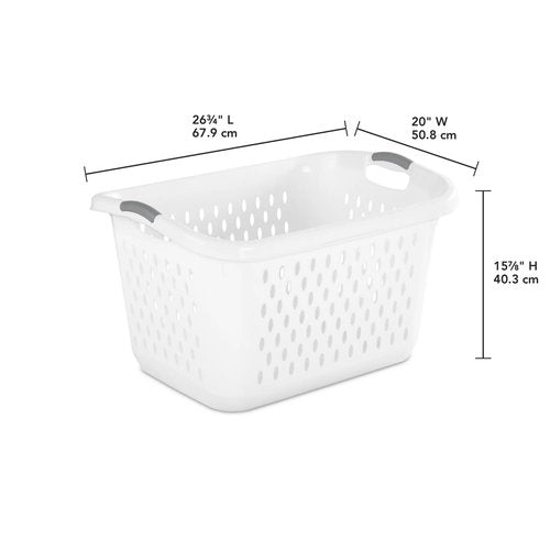2 Pack 2.7 Bushel Extra Large Plastic Laundry Basket with Sturdy Carry Handles, Portable Laundry Hamper for Laundry Room, Dorm, Bedroom, Bathroom & Closet Organization, White