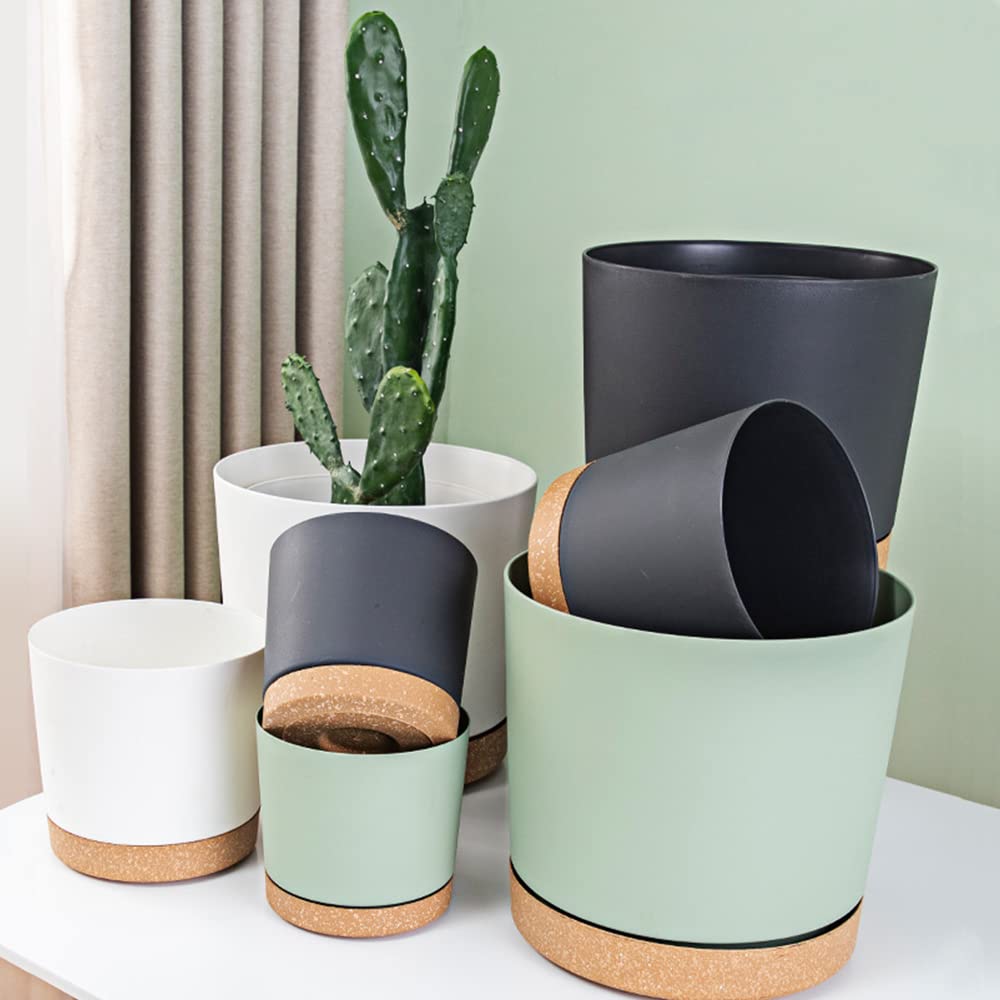 ZMTECH Spring Planters for Indoor Plants, Plant Pots & Flower Pots, Plastic Planter 3 Pack 8 Inch Self Watering with Drainage Hole and Saucer, Modern Decorative Indoor Outdoor, White