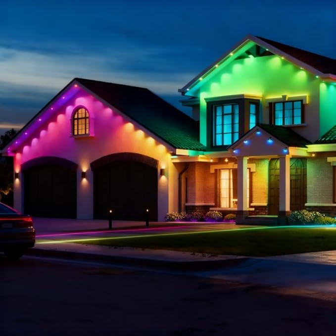 Permanent Outdoor Lights,Smart RGB Outdoor Lights with Remote APP Control, 100 Ft with 72 LED IP67 Waterproof Outside Light for House for Holiday, Party, Dailyy(unconnectable)