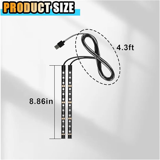 Universal Car LED Strip Light, USB Port Auto Interior Decorative Lamp, 12V Under Dash Ambient Night Light, 24 LEDs RGB Neon Interior Atmosphere Lights, LED Ambient Lights for Car SUV (Red, USB)