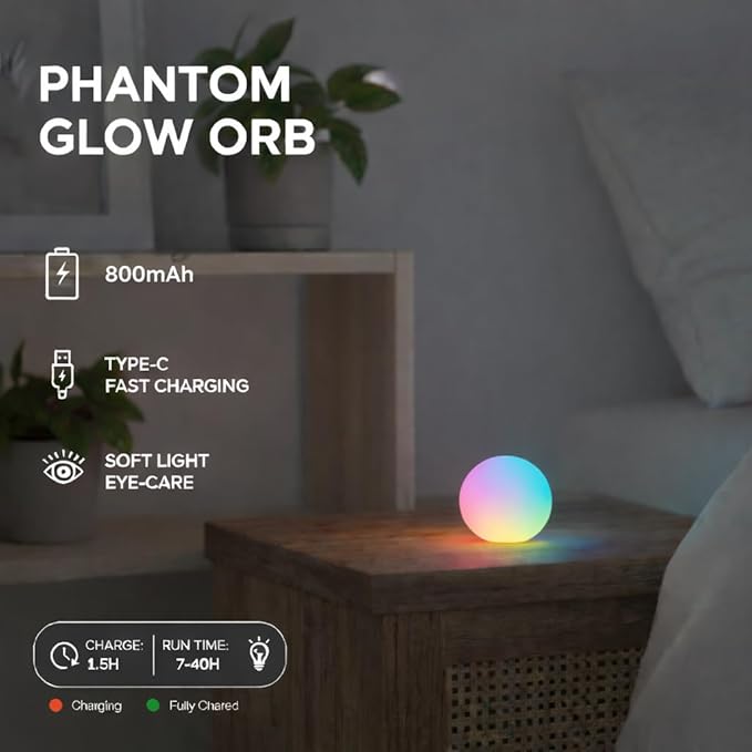 1 Pack 3-inch Smart Sphere Night Light, Rechargeable LED Ball Lights, 16 RGB Color Change Mood Lighting, Waterpro Battery Ideal for Pool Bedroom Kids Room Party and Holiday Ambient Lighting