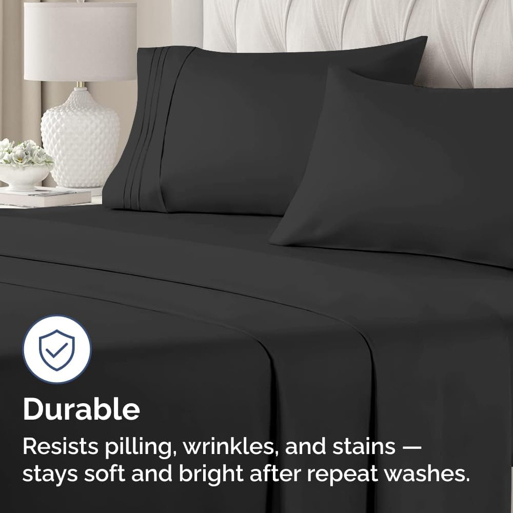 Queen Pillow Cases Set of 4 | Ultra Soft Hotel Quality Covers - Wrinkle Free & Stain Resistant - Black