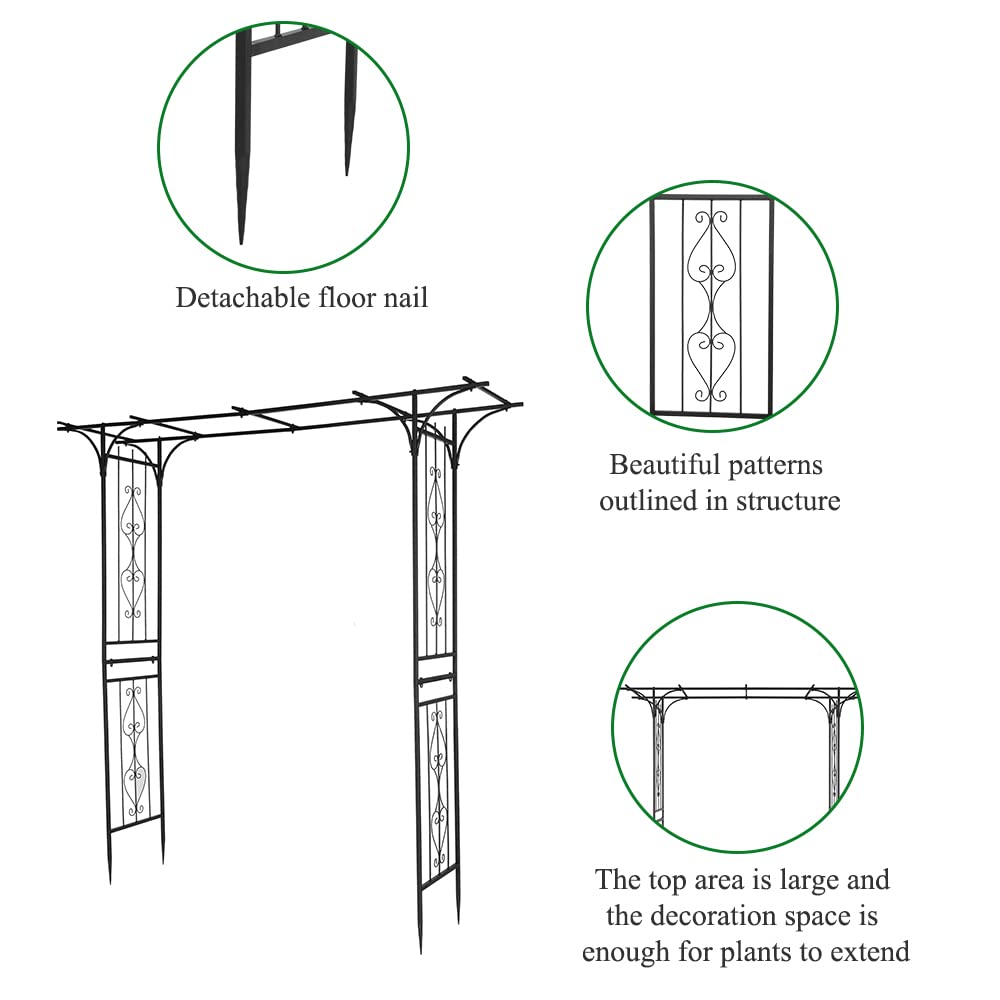 NAICKUC Garden Arch Trellis for Climbing Plants Outdoor, Wedding Arch Backdrop Stand, 7.1ft Metal Arched Framework for Weddings, Birthday Parties, Garden Arbor, Photography Studio Backdrops