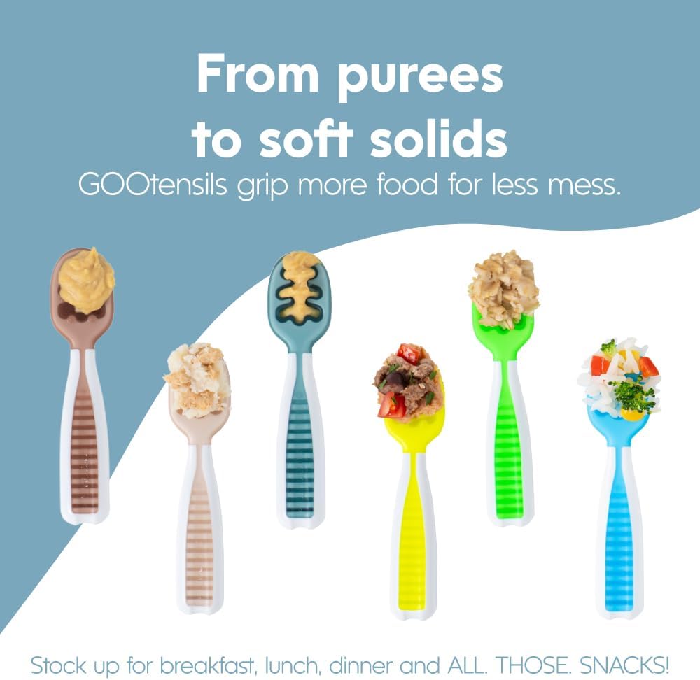 NumNum Baby Spoons Set - Silicone Pre-Spoon GOOtensils for Baby Led Weaning | 6-Pack, BPA-Free, Ages 6+ Months