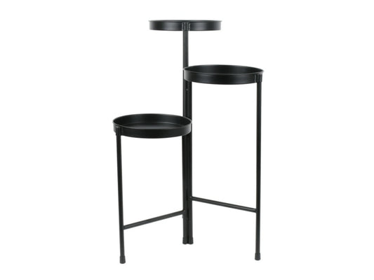 Black Metal 3 Tier Plant Stand for Indoor Outdoor Use, Iron Staggered Display Rack for Plants Flowers Ferns, Collapsible Multi-Level Shelf for Patio Garden Deck Living Room, 26 lbs per Tier Capacity