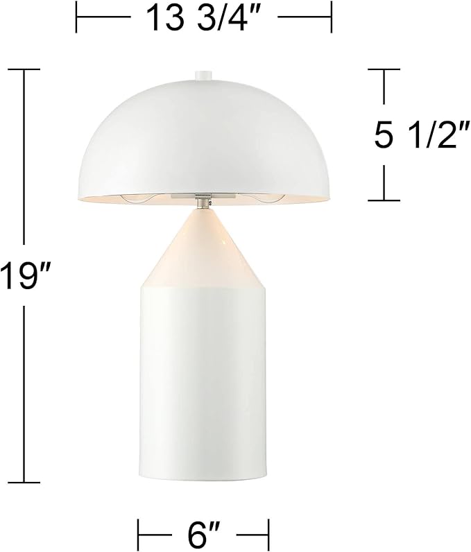 360 Lighting Felix Modern Cottage Accent Table Lamps 19" Tall Set of 2 White Tapered Geometric Metal Mushroom Dome Shade for Bedroom Living Room House Home Bedside Nightstand Office Family
