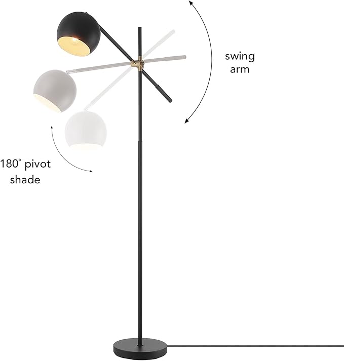 Globe Electric 65911 60" Floor Lamp, Matte Black, Brass Pivot, Metal Shade, in-Line On/Off Foot Switch, Adjustable Arm, 6-Foot Cord, Modern Standing Light for Living Room, Reading, or Office