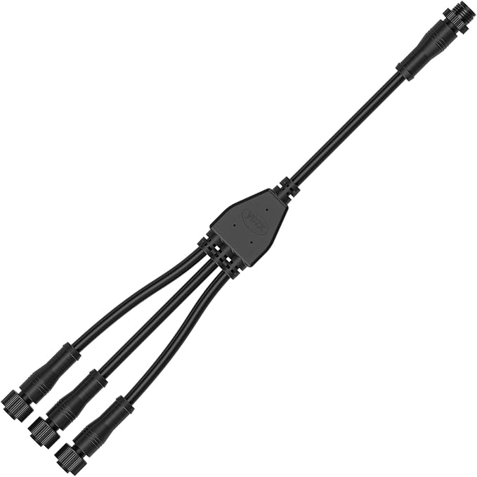 BTF-LIGHTING 4 Core 4 pin Small Size IP68 Y Shape 1 Male-Divided-3 Female Splitter Connctor Black Plastics 20AWG 15mm Metal Metal Nut Support All 4 pin Small Size IP68 Connector