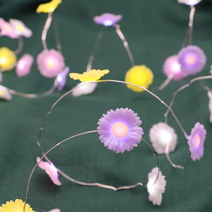 Easter Lights Multicolor Daisy Flower Fairy Lights Battery Operated with Remote Daisy String Lights for Bedroom Outdoor Party Holiday Home Spring Easter Decorations