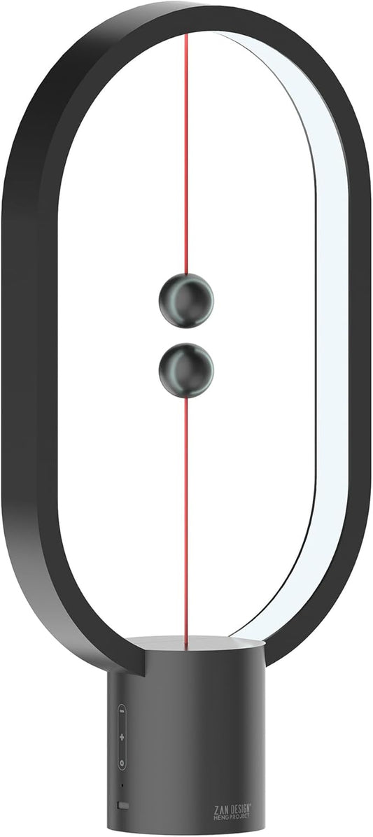 Heng Soft-Glow Balance Desk Lamp for Nightstand Or Bed - Modern Table Mood Lighting with Dimmer Switch - Cute Decorative Gift for Bedroom, Living Room, Office & Dorm (Black)