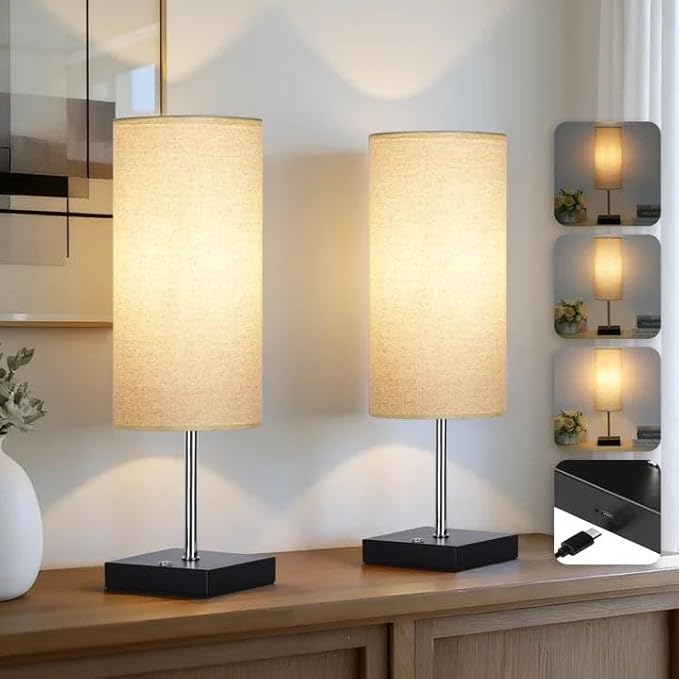 18Inch Cordless Lamp Table Lamps set of 2, 5000mAh Rechargeable Beside Table for Living Room, 2700K Battery Operated Small Bedroom Desk Lamp for Night Stand Linen Fabric Shade for Home（Bulb Included）