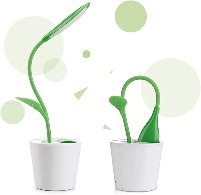 LED Desk Lamp Eye-Caring Nightlight Pea Sprout Table Lamp Touch Control with 3 Brightness Levels Light Home Décor, with Storage Space Pen Holder