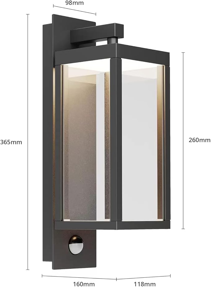 Outdoor Light Wall Sconce Motion Sensor Porch Light for House,15" LED Modern Exterior Lighting Fixture Black,Waterproof Outside Lantern with Clear Glass for Garage Patio Garden