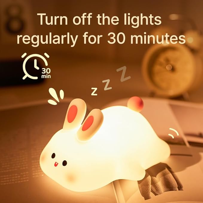 Bunny Lamp, Rabbit Night Light with Timer, Soft Silicone Big Face Bunny Easter Gifts, Rechargeable Dimmable LED Nursery Light, Animal Kawaii Bedroom Decor for Kids Baby