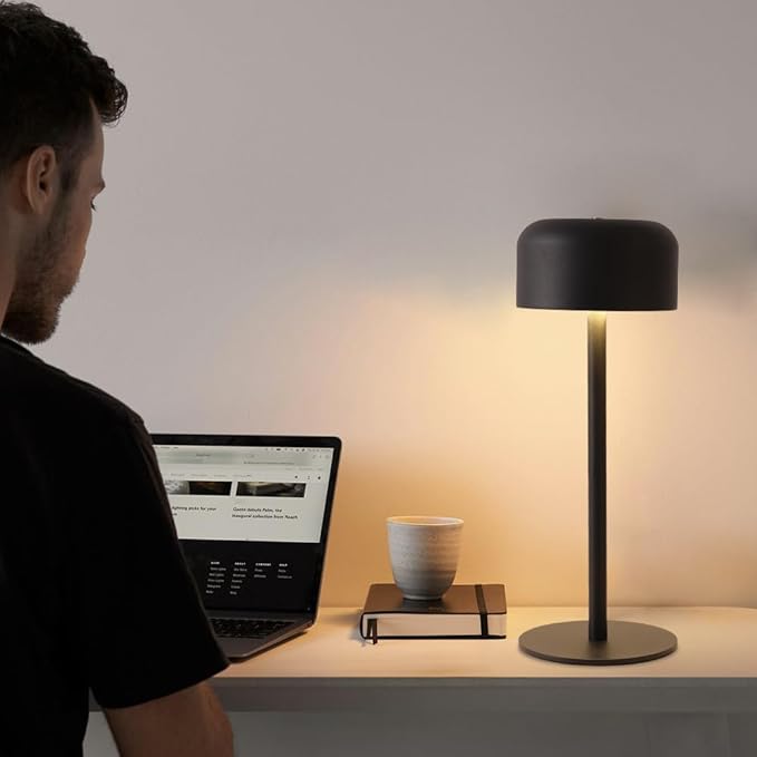 2 Pack Rechargeable Cordless Table Lamp, Portable 6000mAh Battery Table Light, 3 Color Stepless Dimming LED Table Lights with Memory Function, for Outdoor/Restaurant/Bedside/Patio(Black)