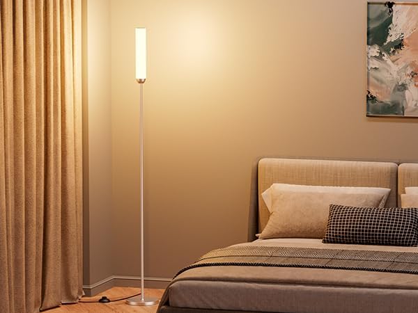 Ambimall LED Floor Lamp with Remote Control, 65" Standing lamp with Stepless Adjustable 3000K-6500K Colors & 30-100% Brightness, Foot Switch(Champagne Gold)