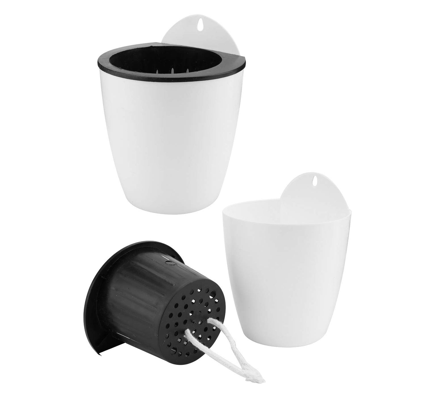 Jucoan 9 Pack Self Watering Wall Hanging Planters Pots for Indoor Plant, 5 Inch White Plastic Lazy Flower Pot with 9 Hooks for Garden Fence, Porch, Wall