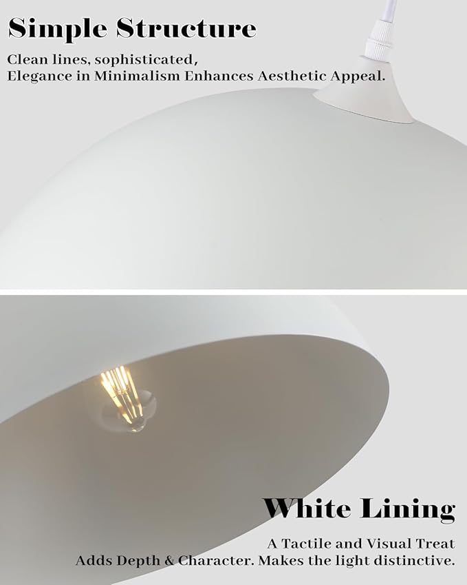 White Pendant Lights Kitchen Island, 16 Inch White Dome Pendant Light, Modern Farmhouse Pendant Light for Kitchen Island, Dining Room, Cafe, Bar, 2 Pack
